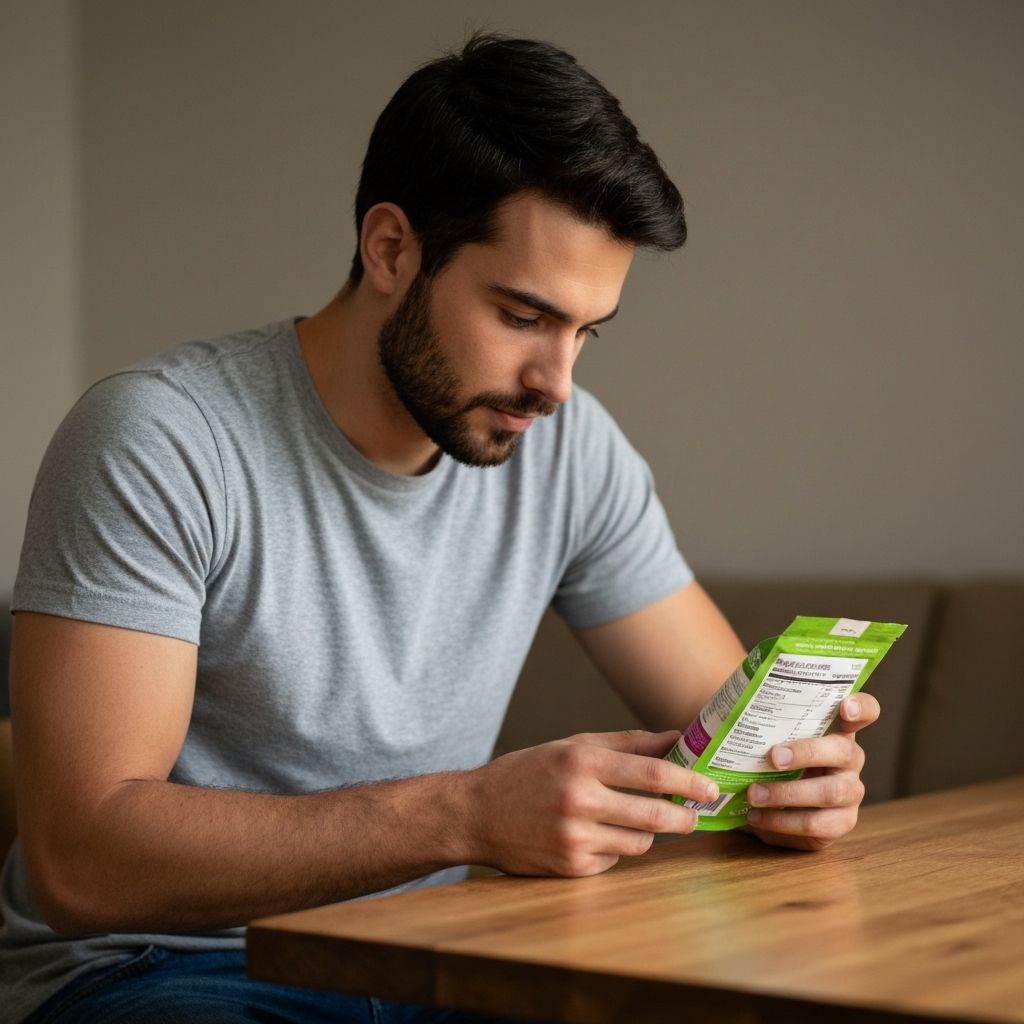 Person examining supplement label